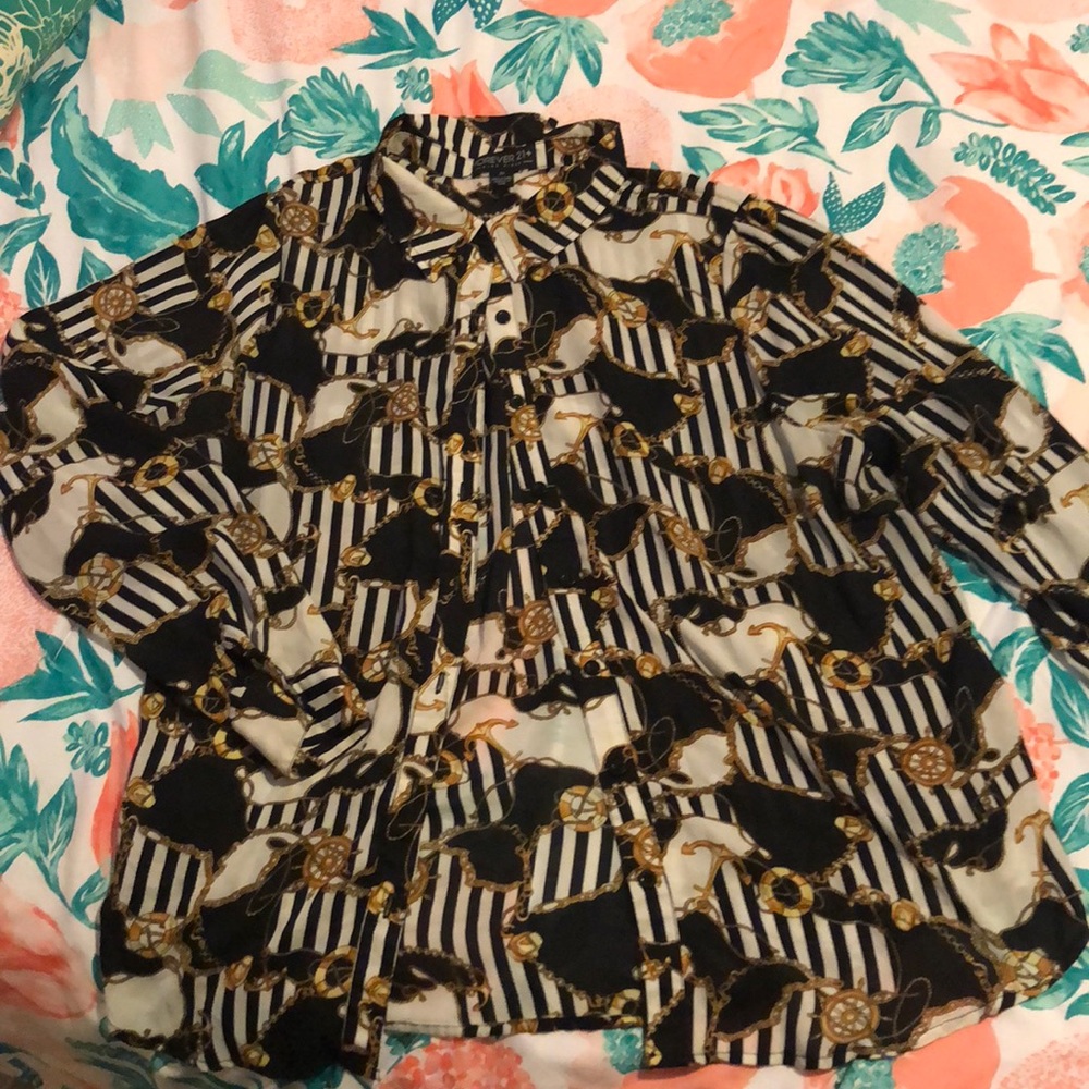 Black white gold nautical theme blouse